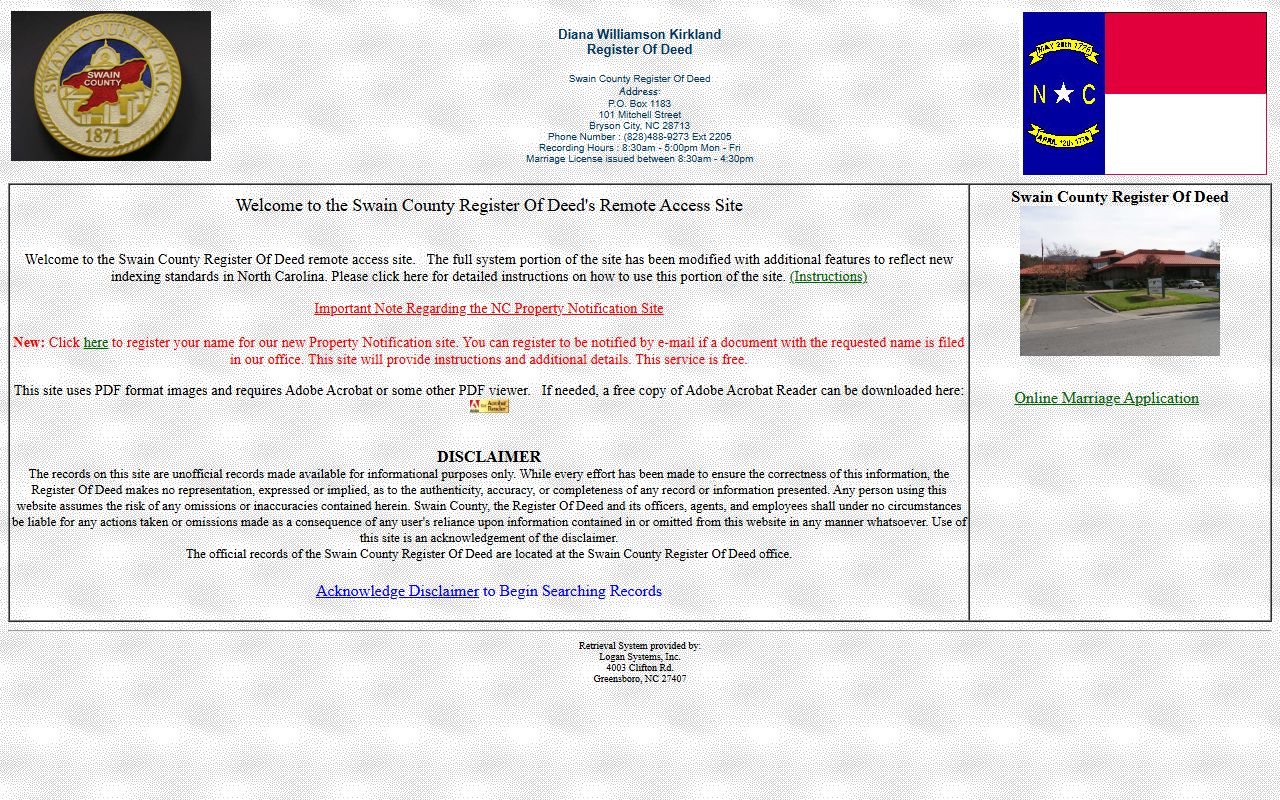 Swain County Clerk of Superior Court distinction from Register of Deeds records