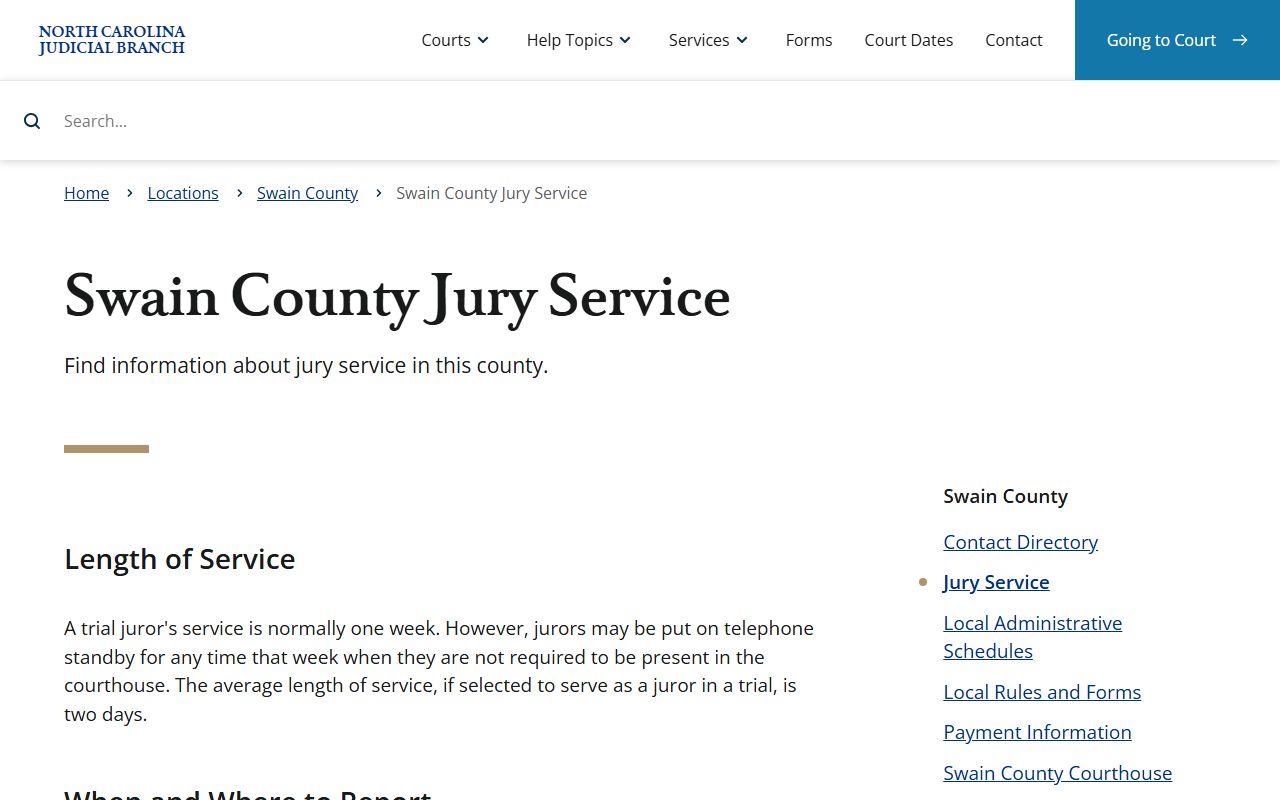 Swain County court dockets jury service information