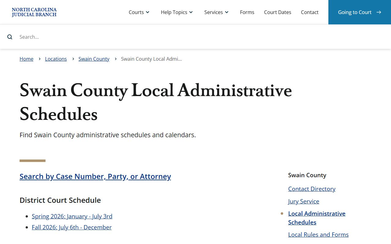 Swain County court dockets local administrative schedules