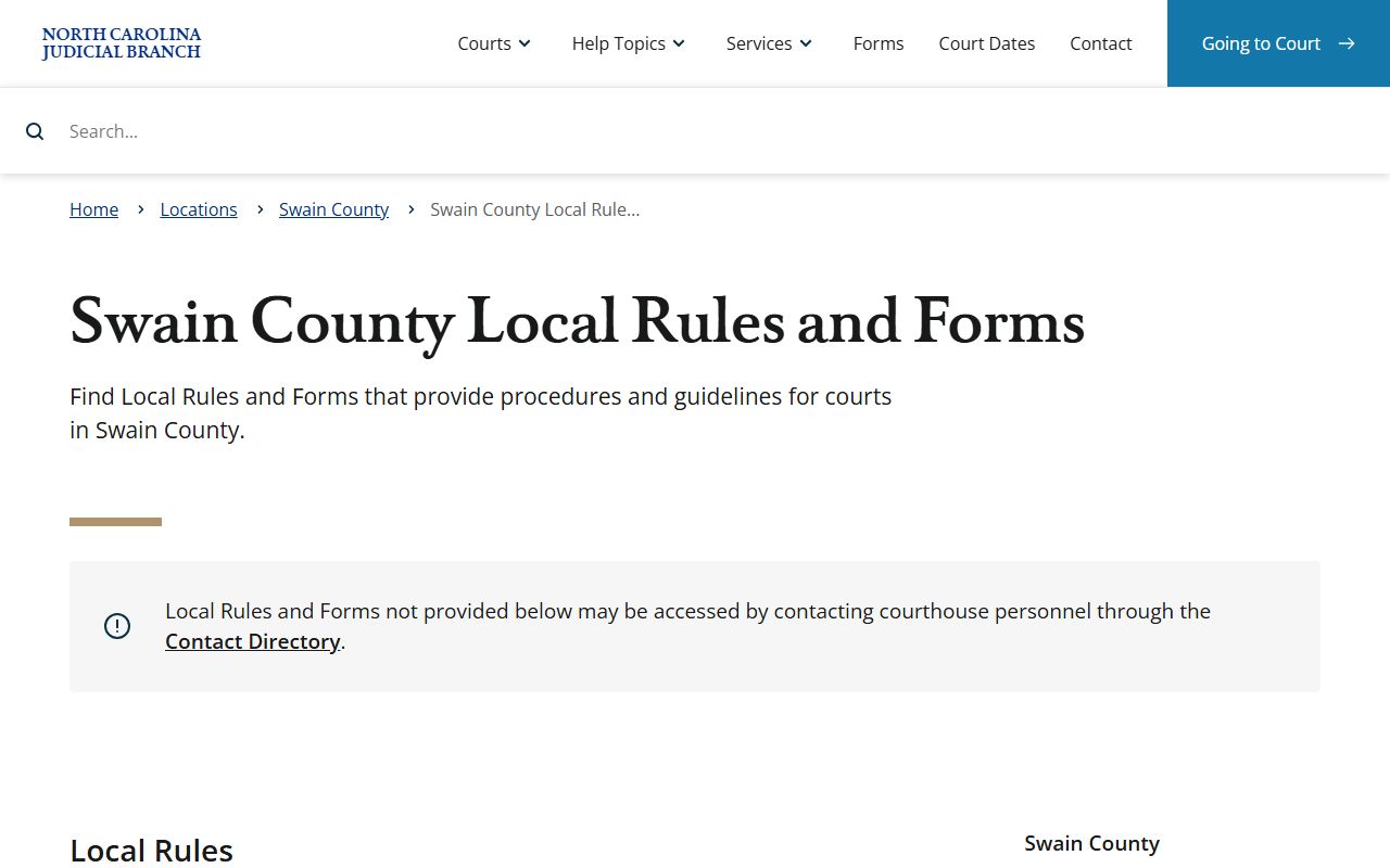 Swain County court dockets local rules and forms
