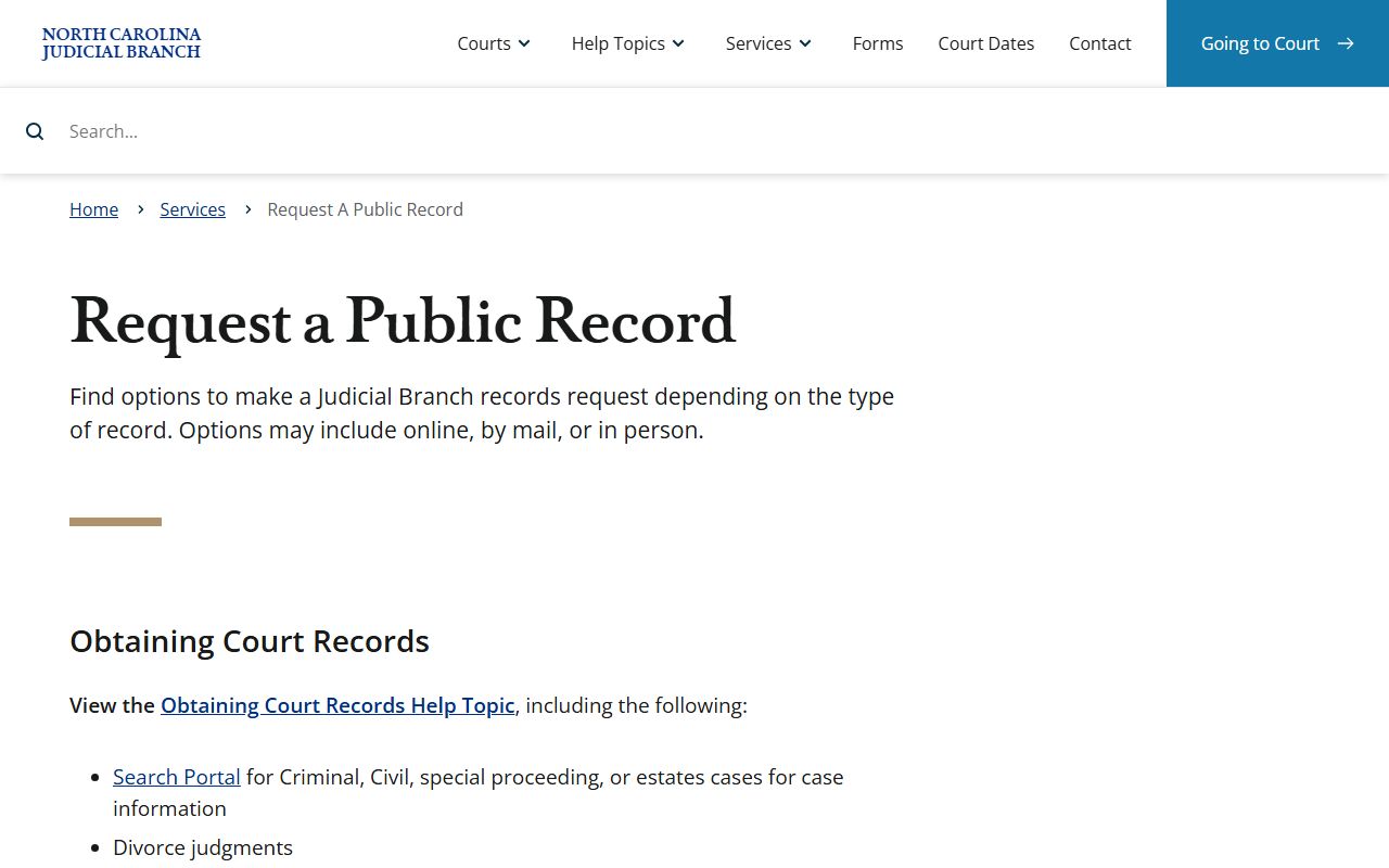 Swain County court records public request routing page