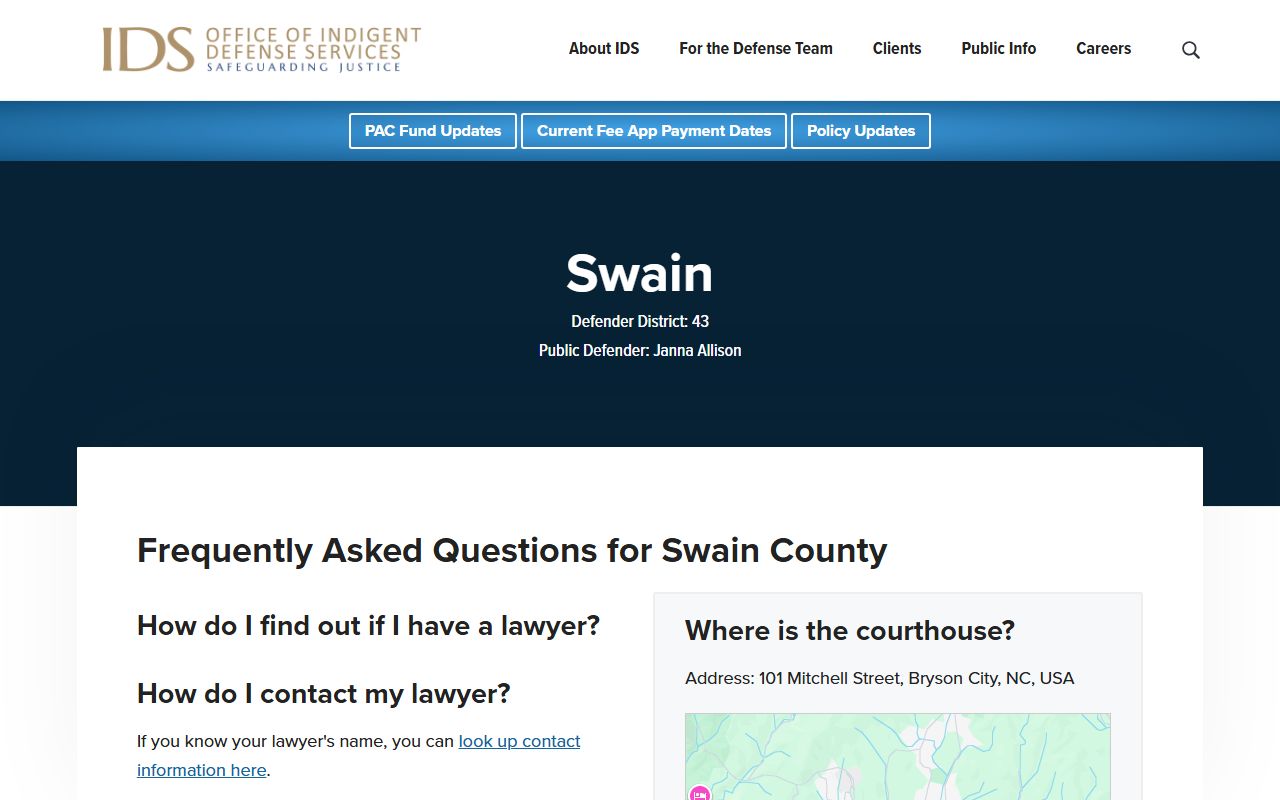 Swain County criminal court records indigent defense services