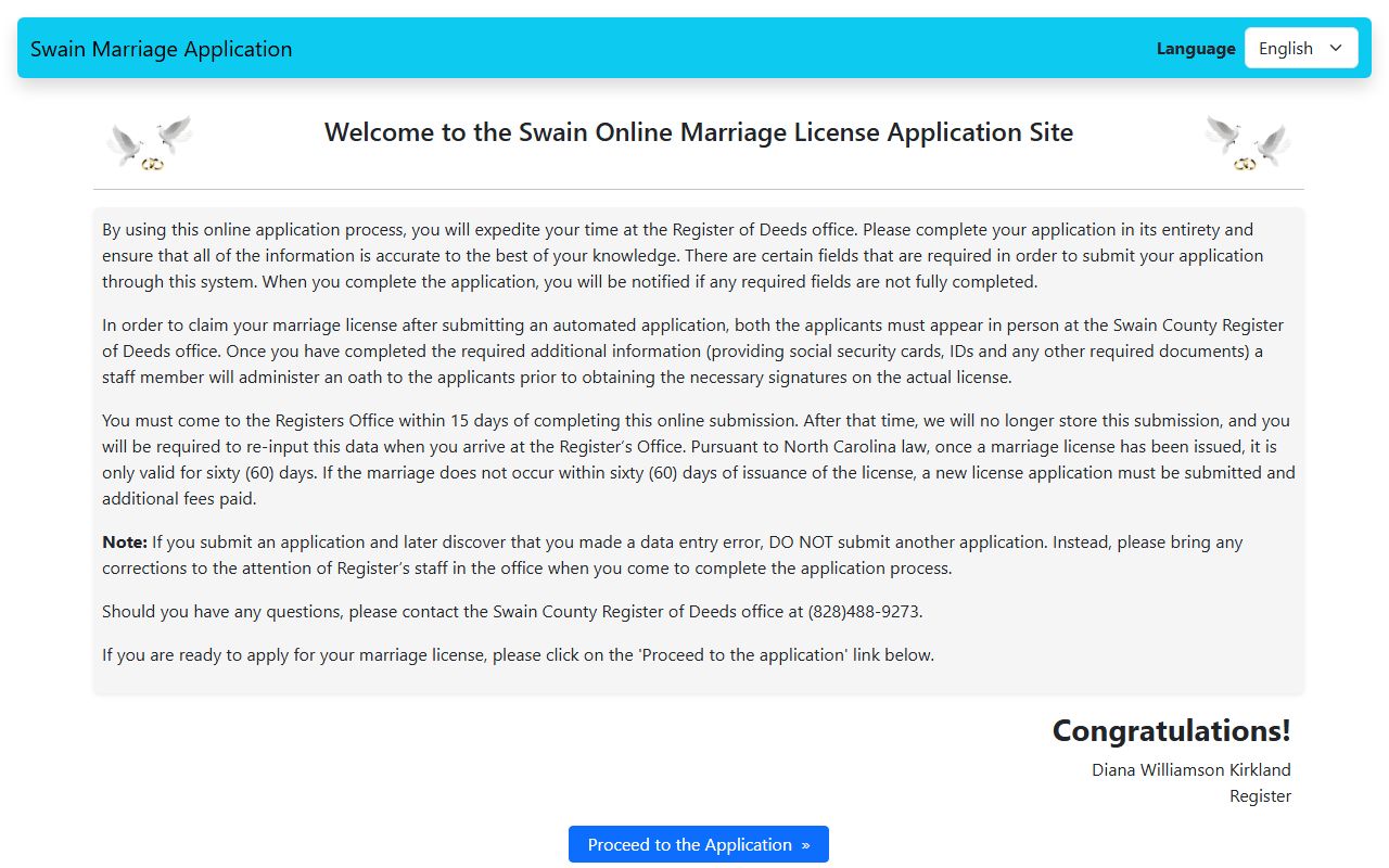 Swain County marriage records online marriage application