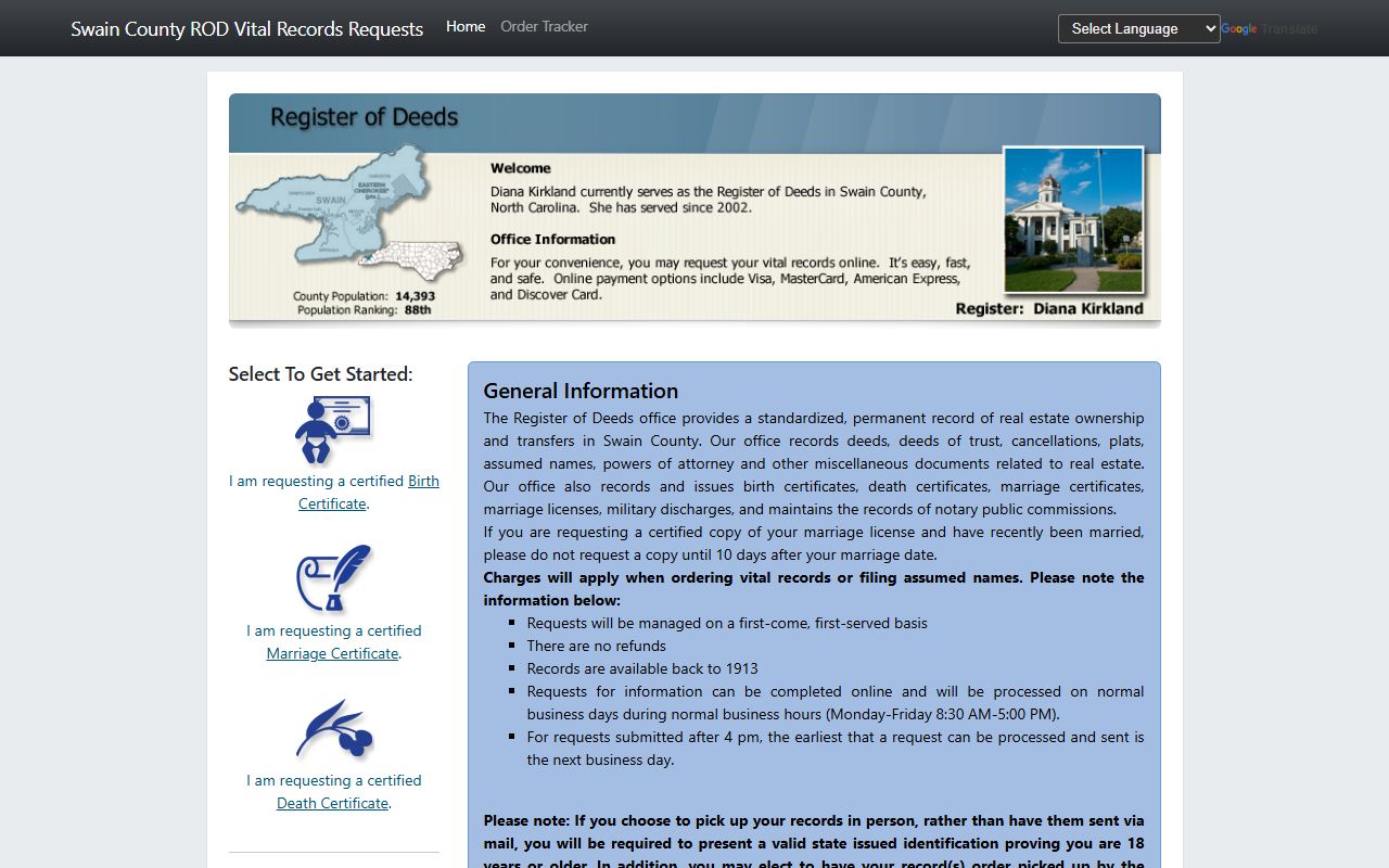 Swain County marriage records Permitium vital records portal